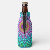 Groovy Colorful Jewel Tone Boho Fraktal Mandala Flaschenkühler (Flasche Rückseite)