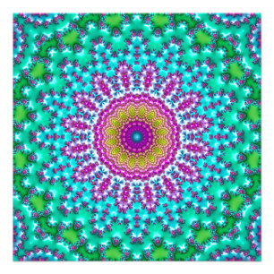 Groovy Colorful Jewel Tone Boho Fraktal Mandala Fotodruck