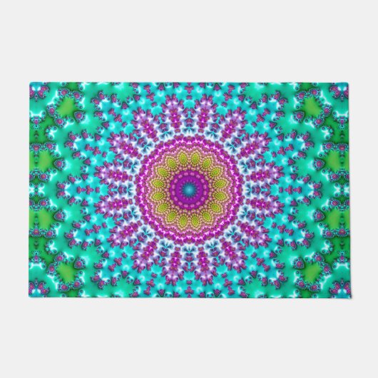 Groovy Colorful Jewel Tone Boho Fraktal Mandala Fußmatte (Vorderseite)