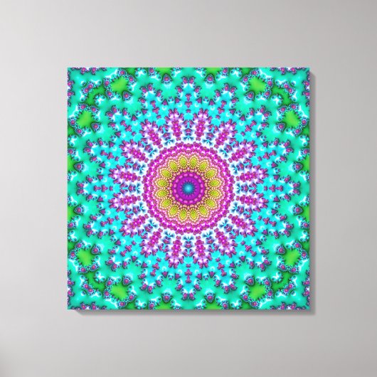 Groovy Colorful Jewel Tone Boho Fraktal Mandala Leinwanddruck (Vorderseite)
