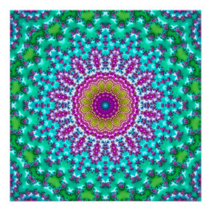 Groovy Colorful Jewel Tone Boho Fraktal Mandala Poster