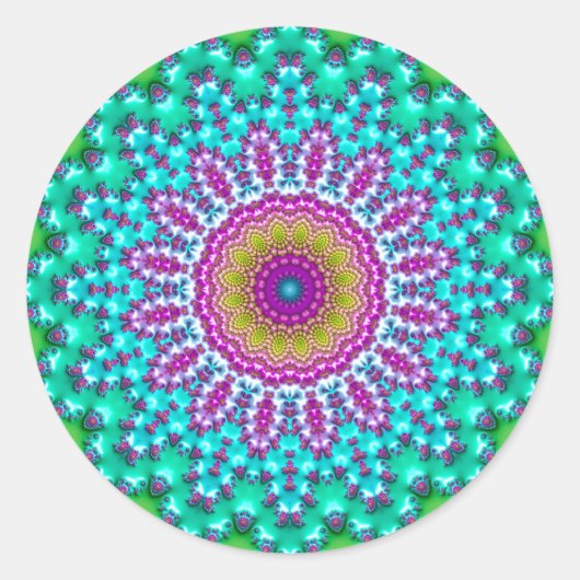 Groovy Colorful Jewel Tone Boho Fraktal Mandala Runder Aufkleber (Vorderseite)