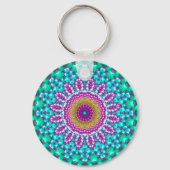 Groovy Colorful Jewel Tone Boho Fraktal Mandala Schlüsselanhänger (Vorderseite)