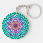 Groovy Colorful Jewel Tone Boho Fraktal Mandala Schlüsselanhänger (Rückseite)