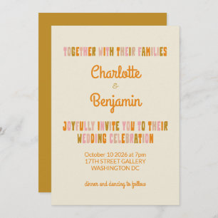 Groovy Colorful Pink and Senf Lettering Wedding Einladung