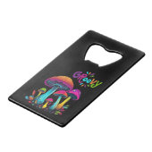 Groovy Colorful Psychedelic Mushrooms Geldbeutel Flaschenöffner (Vorderseite Schrägansicht)