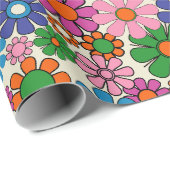 Groovy Colorful Retro 60er 70er Floral Pattern Geschenkpapier (Rolleneckpunkt)