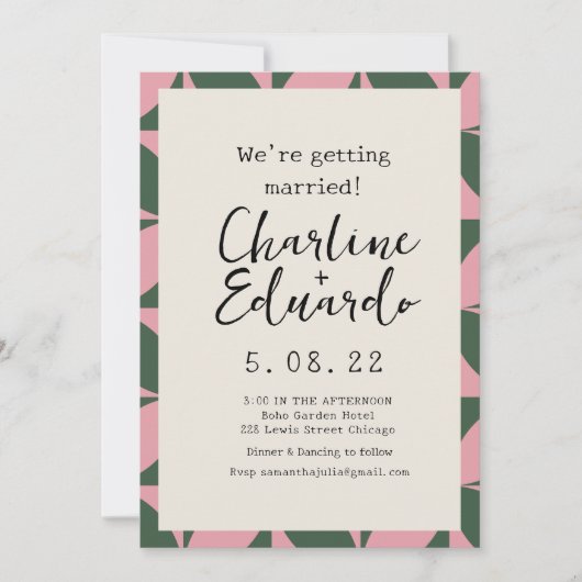 Groovy Colorful Retro 70er Wedding Handlettern Einladung (Vorderseite)