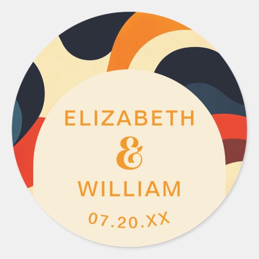 Groovy Colorful Retro Wavy Boho Gastgeschenk Hochz Runder Aufkleber (Vorderseite)