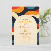 Groovy Colorful Retro Wavy Boho QR Code Wedding Einladung (Stehend Vorderseite)