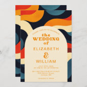 Groovy Colorful Retro Wavy Boho Wedding Einladung (Vorne/Hinten)