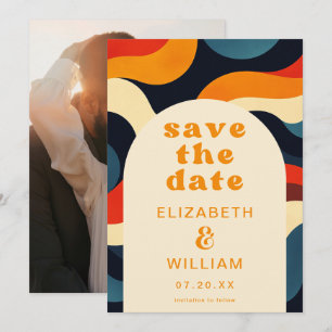 Groovy Colorful Retro Wavy Boho Wedding Foto Save The Date