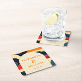 Groovy Colorful Retro Wavy Boho Wedding Rechteckiger Pappuntersetzer (Vor Ort)