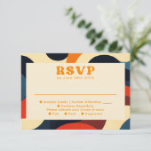 Groovy Colorful Retro Wavy Boho Wedding RSVP Karte (Stehend Vorderseite)