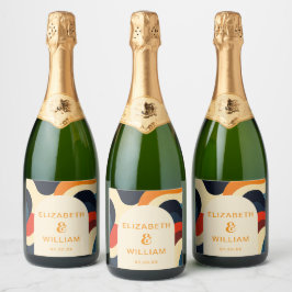 Groovy Colorful Retro Wavy Boho Wedding Schaumweinetikett