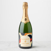 Groovy Colorful Retro Wavy Boho Wedding Schaumweinetikett (Vorderseite)