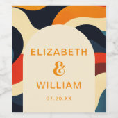 Groovy Colorful Retro Wavy Boho Wedding Weinetikett (Einzelnes Label)