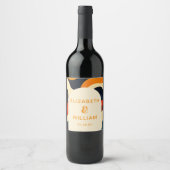 Groovy Colorful Retro Wavy Boho Wedding Weinetikett (Vorderseite)