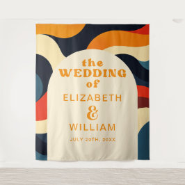 Groovy Colorful Retro Wedding Foto Stand Hintergru Wandteppich