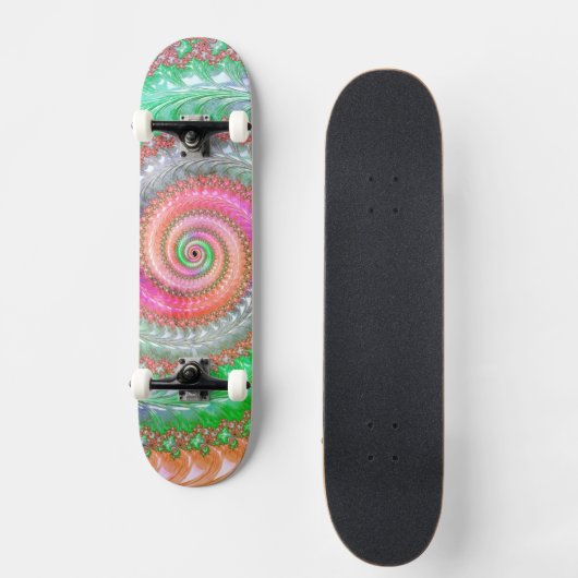 Groovy Colorful Spiral Digitales Abstraktes Frakta Skateboard (Vorderseite)