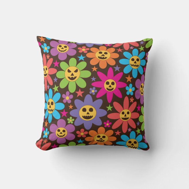 Groovy Colorful Spooky Blume Halloween Kissen (Vorderseite)