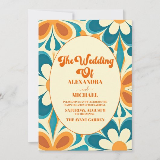 Groovy Colorful Unique Retro Hochzeit Einladung (Vorderseite)