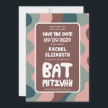 Groovy Colorful Waves Custom Bat Bar Bnai Mitzvah Save The Date<br><div class="desc">Perfekte Karte, um eine Bar- oder Fledermausmitzvah oder andere jüdische Feier zu verkünden und Gäste zu Save the Date fragen! Handgefertigte Kunst für Sie mit Griffe auf der Vorder- und Rückseite! Vollständig anpassbar! Klicken Sie auf "Personalisieren" oben, um den Text zu bearbeiten. Klicken Sie auf "Bearbeiten mit dem Design-Tool", um...</div>