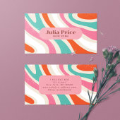 Groovy Colorful Waves Retro Streifen Visitenkarte