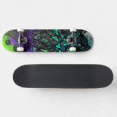 Groovy Cool Black Lila Green Abstrakt Art Skateboard (Horizontal)