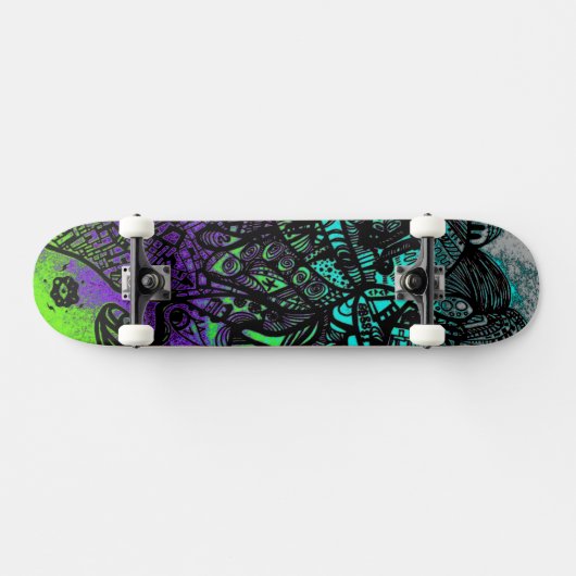 Groovy Cool Black Lila Green Abstrakt Art Skateboard (Horizontal)