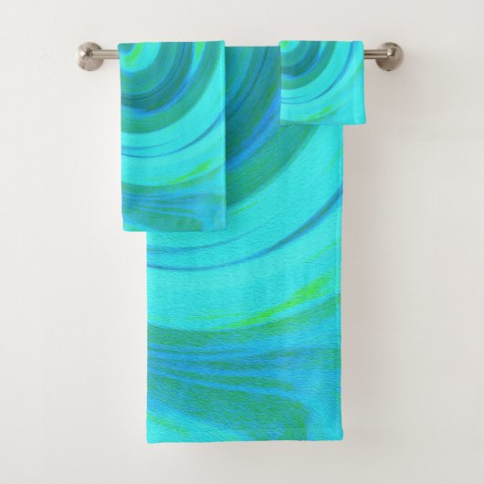 Groovy Cooles Abstraktes Aqua Liquid Art Swirl Badhandtuch Set (Insitu)