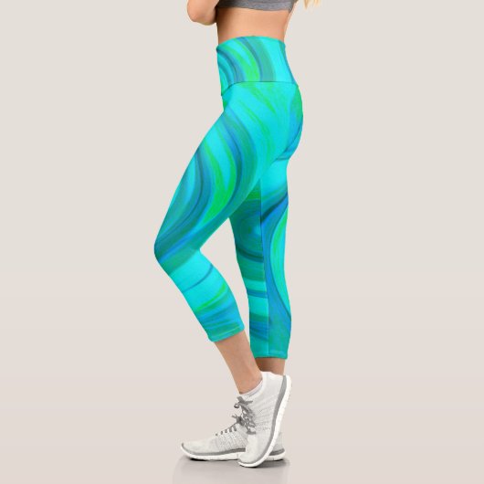 Groovy Cooles Abstraktes Aqua Liquid Art Swirl Capri Leggings (Links)