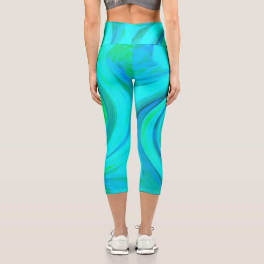 Groovy Cooles Abstraktes Aqua Liquid Art Swirl Capri Leggings (Rückseite)