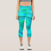 Groovy Cooles Abstraktes Aqua Liquid Art Swirl Capri Leggings (Vorderseite)