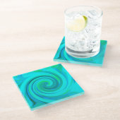 Groovy Cooles Abstraktes Aqua Liquid Art Swirl Glasuntersetzer (Schrägansicht)