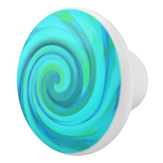 Groovy Cooles Abstraktes Aqua Liquid Art Swirl Keramikknauf (Rechts)