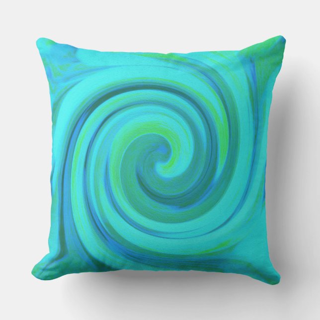 Groovy Cooles Abstraktes Aqua Liquid Art Swirl Kissen (Vorderseite)