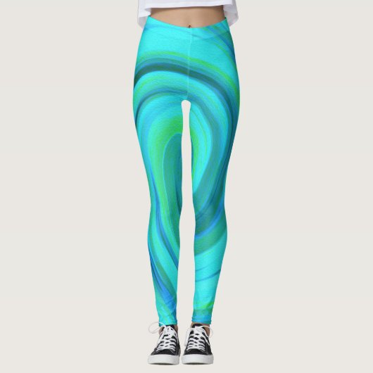 Groovy Cooles Abstraktes Aqua Liquid Art Swirl Leggings (Vorderseite)