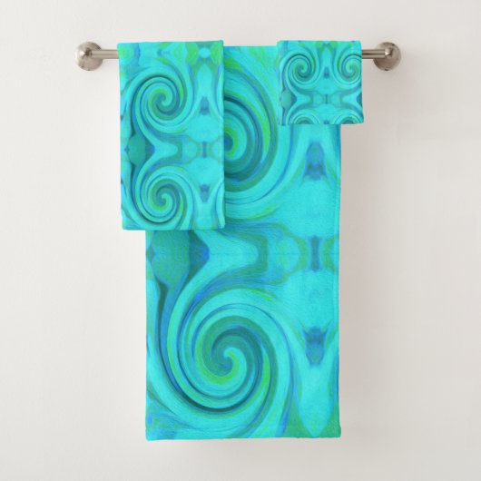 Groovy Cooles Abstraktes Aqua Liquid Art Swirl Mus Badhandtuch Set (Insitu)