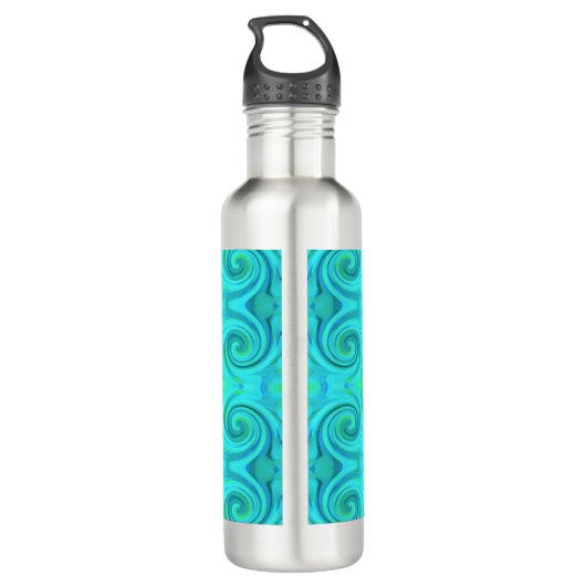 Groovy Cooles Abstraktes Aqua Liquid Art Swirl Mus Edelstahlflasche (Rückseite)