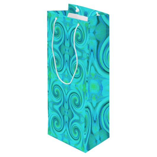 Groovy Cooles Abstraktes Aqua Liquid Art Swirl Mus Geschenktüte Für Weinflaschen (Rückseite Schrägansicht)