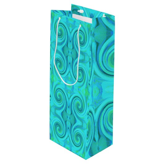 Groovy Cooles Abstraktes Aqua Liquid Art Swirl Mus Geschenktüte Für Weinflaschen (Vorderseite Schrägansicht)