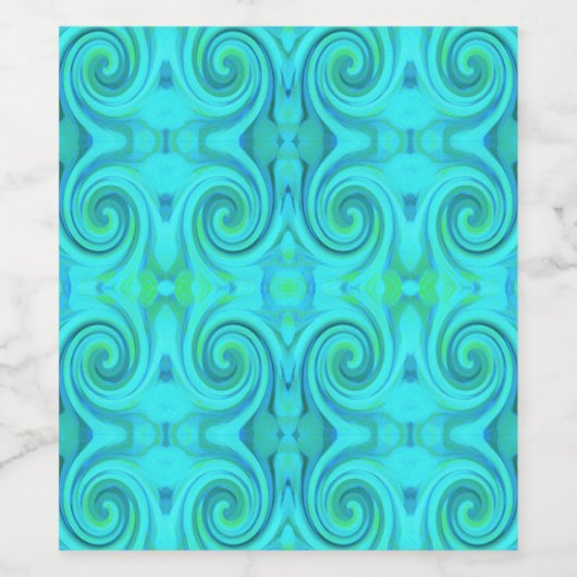 Groovy Cooles Abstraktes Aqua Liquid Art Swirl Mus Weinetikett (Einzelnes Label)