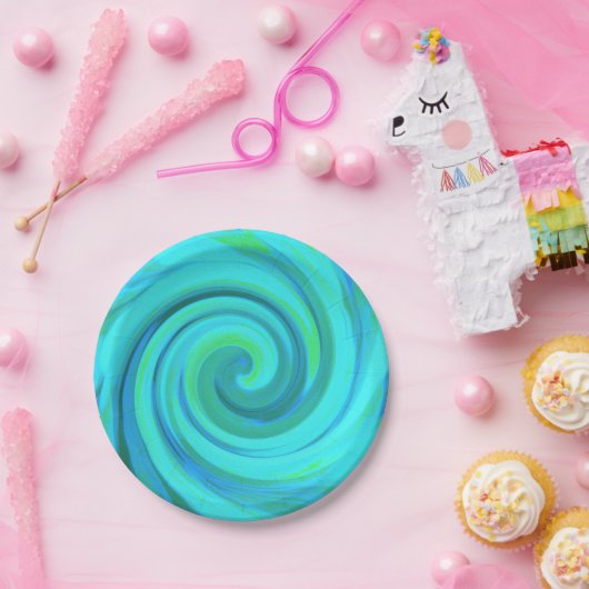 Groovy Cooles Abstraktes Aqua Liquid Art Swirl Pappteller (Party)