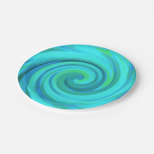 Groovy Cooles Abstraktes Aqua Liquid Art Swirl Pappteller (Schrägansicht)