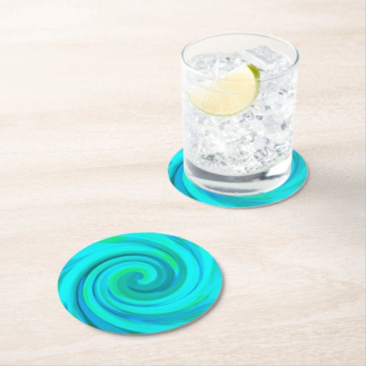 Groovy Cooles Abstraktes Aqua Liquid Art Swirl Runder Pappuntersetzer (Vor Ort)