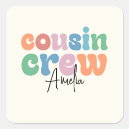 Groovy Cousin Crew Personalisiert Quadratischer Aufkleber