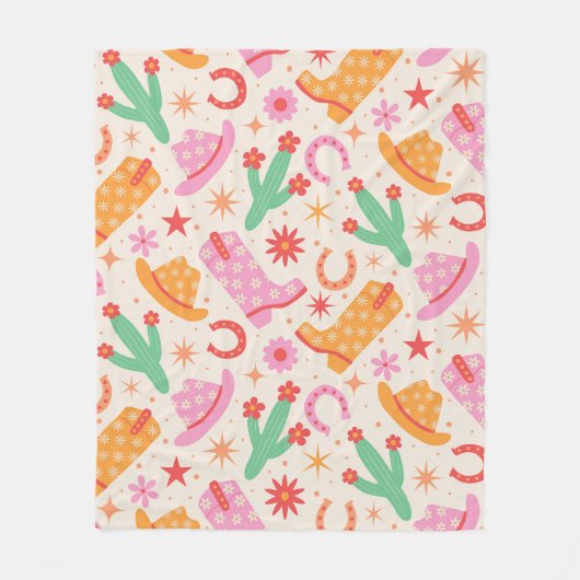 Groovy Cowgirl Stiefel and Hats Muster mit Cactus Fleecedecke (Vorderseite)