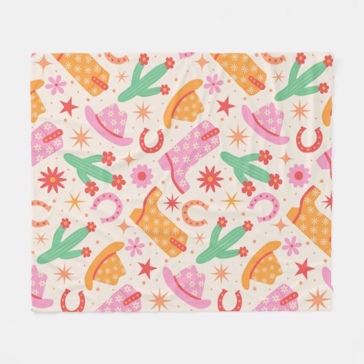 Groovy Cowgirl Stiefel and Hats Muster mit Cactus Fleecedecke (Vorderseite (Horizontal))