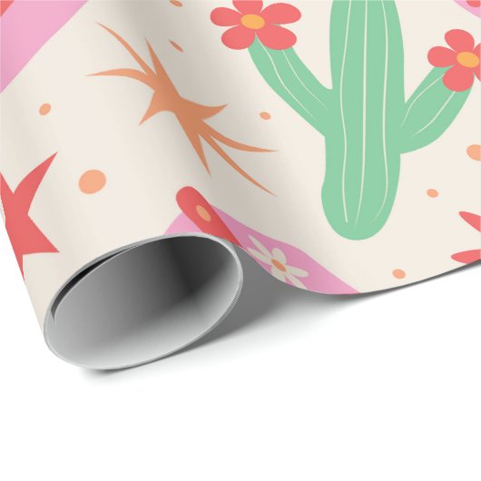 Groovy Cowgirl Stiefel and Hats Muster mit Cactus Geschenkpapier (Rolleneckpunkt)